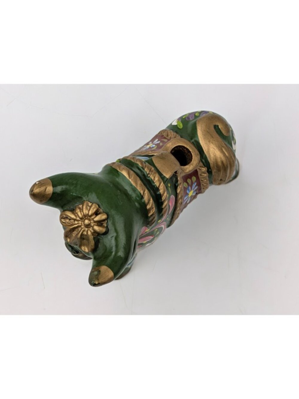 Peruvian Green Pucara Bull 4.5" Folk Art Ceramic Multicolor Peru Figurine - Picture 3 of 10